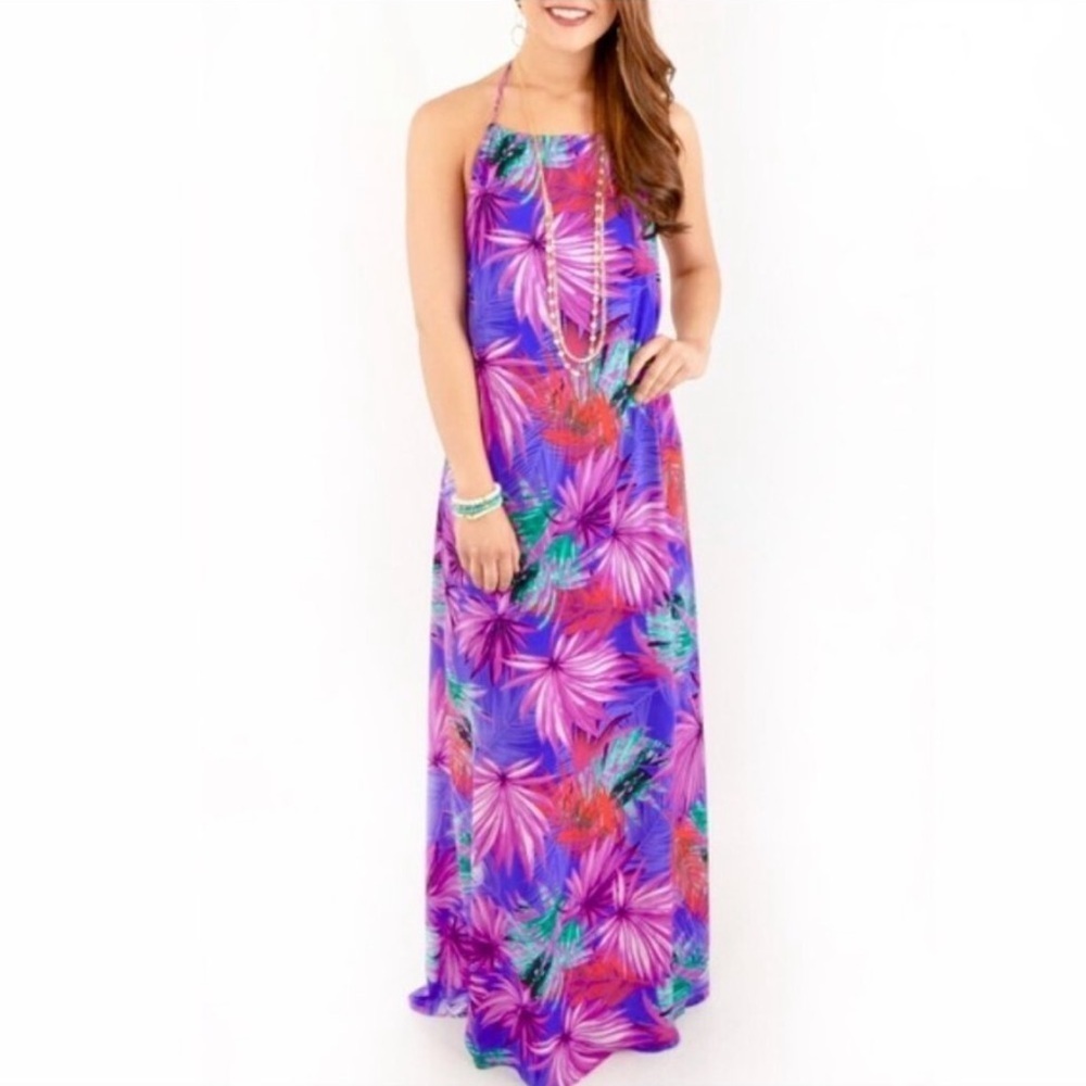 Buddy Love Violet Hawaiian Nights purple halter maxi dress
